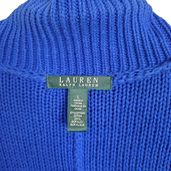 LRL Ralph Lauren Size L Cardigan Gold Toggle Pockets Royal Blue Collar Pockets - Picture 8 of 12